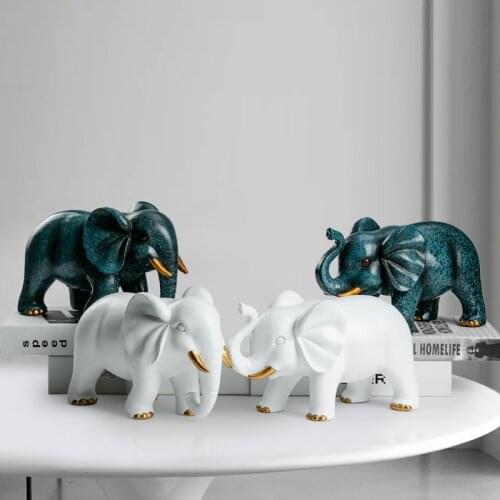 New Lucky Feng Shui High-end Elephant Lucky Wealth Figurine White green Resin statue elephant Home Decor animal small sculptures
