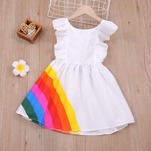 2021 New Summer Dress Rainbow Print Backless Dress Sundress Kids Clothes Children Clothes Dress For Girls