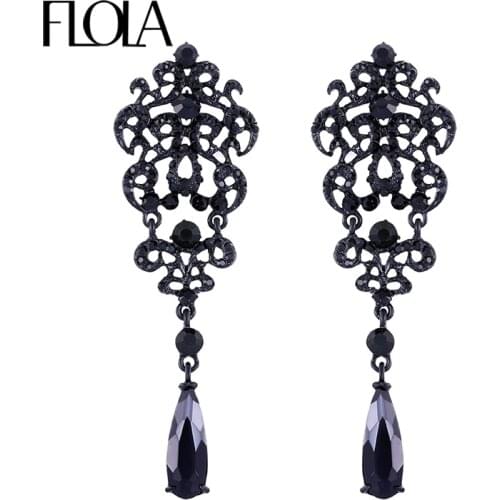 New Black Big Earrings for Women Water Drop Crystal Black Long Earrings Big Crystal Party Earrings Fashion Jewelry Gift ersh98