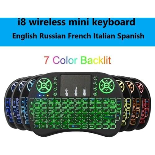 Upgrade 2.4G 7Colors Backlit i8 Mini Keyboard Touchpad Mouse Mini Wireless Keyboard Touchpad & Multimedia Key for Android TV Box