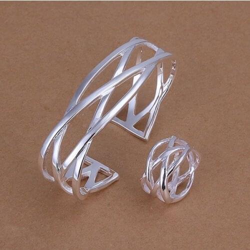 KN-S285 Wholesale Free Shipping Charm Silver Color Jewelry Sets Lovely Silver Fashion Jewelry Small Cross Ring Bangle/aomajfta