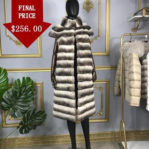 Coat Real Rabbit Fur Vest 2020 Women Autumn Winter New Warm Fashion High-Quality Luxury Jacket Long Style Stand Collar