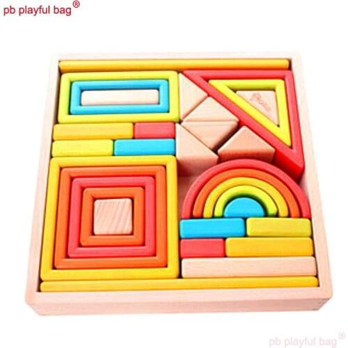 PB Playful bag Rainbow building blocks Childrens early education building tower wooden toys learning to recognize gifts UG01