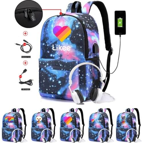 Hot App Likee Backpack USB Charge Rucksack Boys Girls School Bags Large Capacity Men and Women Travel Laptop Anti-theft Bag
