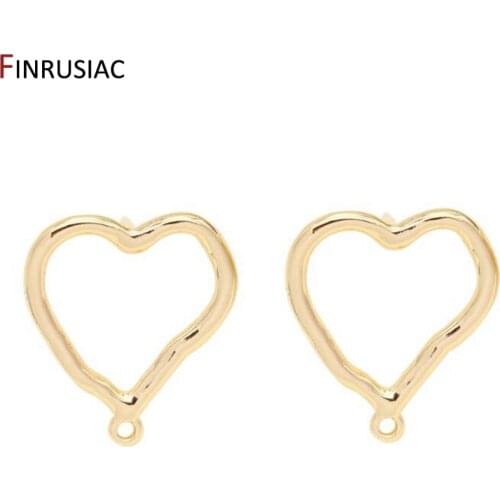 14K Real Gold Plated Earring Making Supplies 925 Silver Needle Heart Shape Post Earrings Findings Accessories DIY Craft
