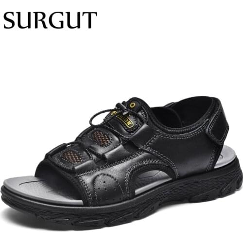 SURGUT Trend Summer Classics Sandals Leisure Non-Slip Genuine Leather Beach Shoes Luxury Fashion Brand Shoes Home Indoor Sandals