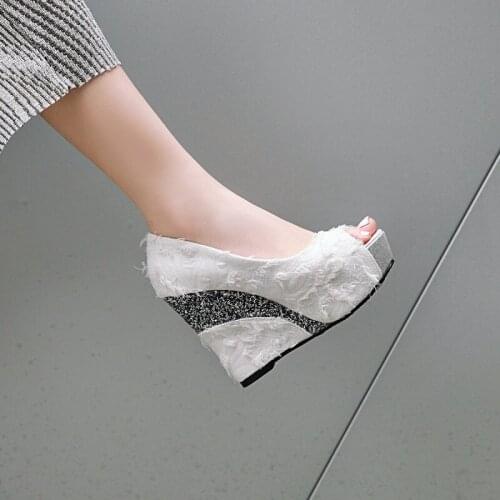 Spring cloth waterproof platform high-heeled wedge fish mouth sandals large size small size dress all-match womens single shoes