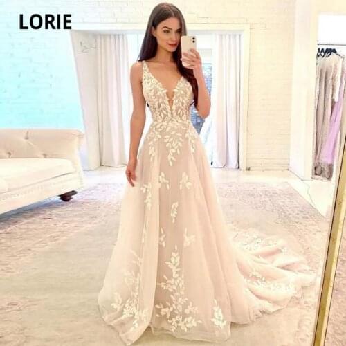 LORIE Vintage Wedding Dress A-Line V-Neck Appliques Lace Wedding Gowns White Ivory Bridal Dresses 2021 suknia ślubna boho