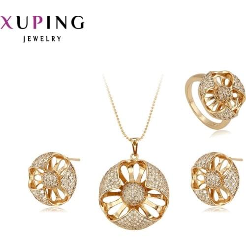 Xuping Fashion Set New Arrival Flower Style Women Gold Color Plated High Quality Imitation Jewelry Set 63230