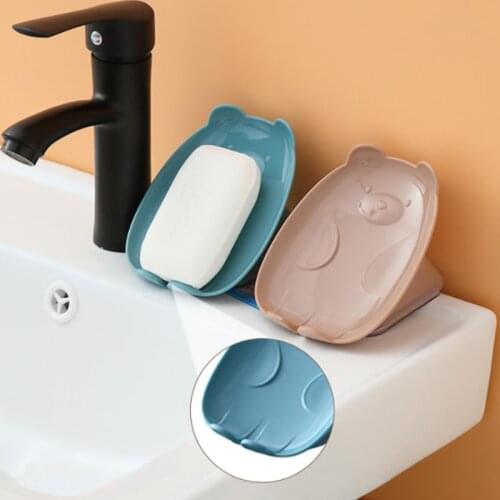 Bear Soap Box Non-slip Sink Soap Sponge Drain Tray Creative Plastic Dry Holder Bathroom Desktop Storage Stand