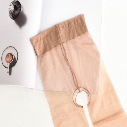 Women Transparent Flash Pantyhose Invisible Thin Full Pearlescent Micro Imitation Silk Pantyhose Open fork Sexy lady Tight