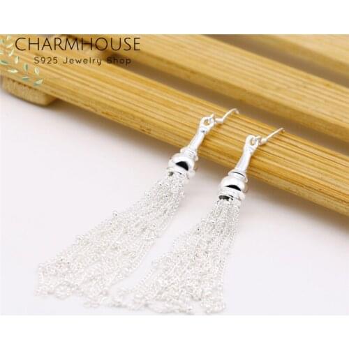 Charmhouse 925 Silver Earrings for Women Multi Lines Tassel Long Earing Brincos Femme Pendientes Fashion Jewelry Party Gifts