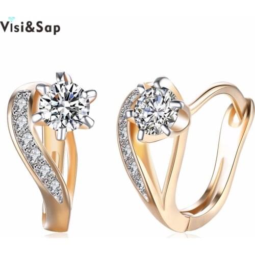 Visisap Heart shaped cubic zirconia Earrings For Women Girl Gift Earring Sweet fashion Champagne Gold Color VKZCE144