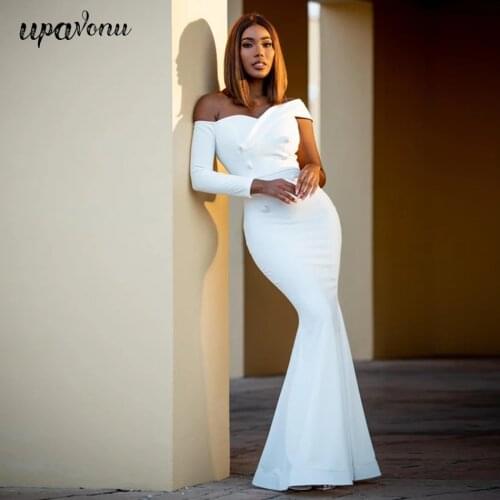 Women Clothes 2020 New High Street Dress Sexy One Shoulder Long Sleeve Double Button Bodycon Dress Club Party Mermaid Vestidos