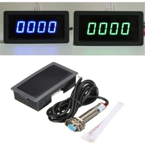 1/2pcs 4 Digital LED Blue Green Tachometer Gauge RPM Speed Meter+Hall Proximity Switch Sensor NPN 12V Dropshipping
