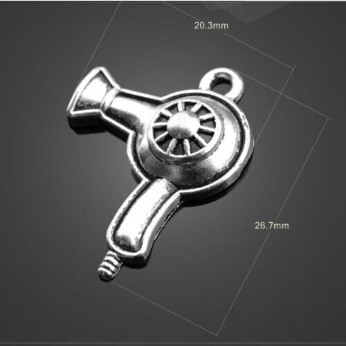 High quality 10 Pieces/Lot 20.3mm*26.7mm Antique Silver Plated metal hair drier charm pandent for jewelry making