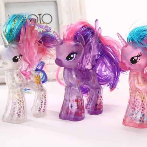 10cm Mini Q Ponies Action Figure Transparent Crystal Transparent Plastic Little Pet Unicorn Horse My Toy Doll