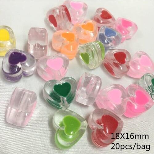 18mm Acrylic Transparent DIY heart shape Beads with Internal Bead Handmade Jewelry Accessories 20pcs/bag Meideheng