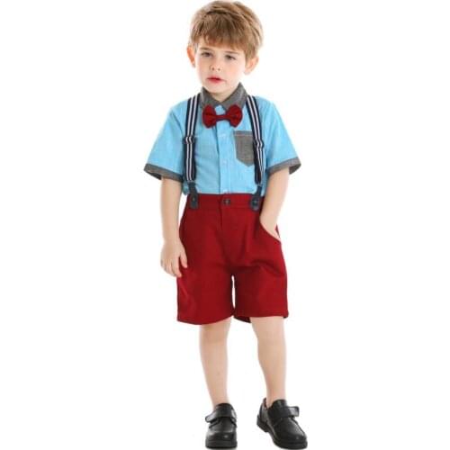 2021 Summer Baby Boy Clothing Casual Infant Short Sleeve Cotton Shirt Overalls Suits Spanish Easter Party Children Sets L890