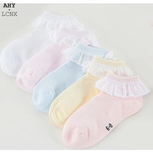 4Paris/Lot Baby Socks Newborn Infant Girl Sock Cotton Toddler Kids Princess Lace Floral Ruffle Ankle Short Mesh Socks 0-12 Years
