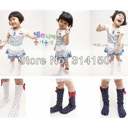 5Pair Baby Girls Socks Children Cotton Socks Kid Long Bowknot Princess Sock Circle Dot And Loving Heart Design