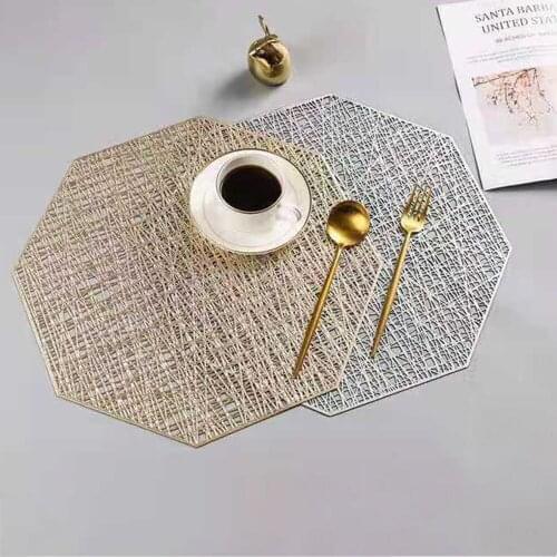 6/4 Pcs PVC Placemats Cutout Hangable Octagonal Round Non Slip Dining Mats Coasters Home Decoration Gold Kitchen Tableware Pad
