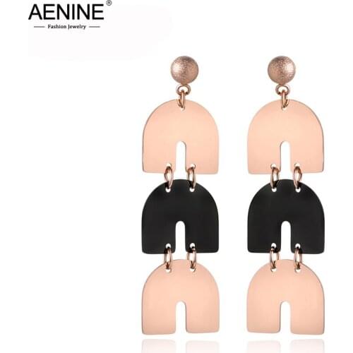 AENINE Fashion Titanium Steel Geometric Character Earrings Jewelry Bohemia Rose Gold Stud Earrings For Women Kolczyki AE18023