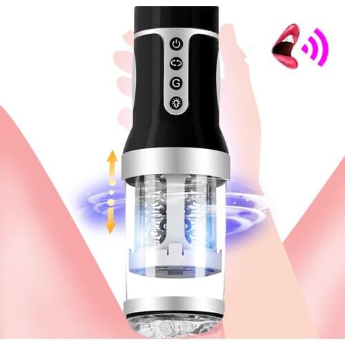 Automatic Telescopic Rotation Male Masturbators Real Vagina Massage Voice Interaction Sex Toys for Men Sucking Masturbation Cup