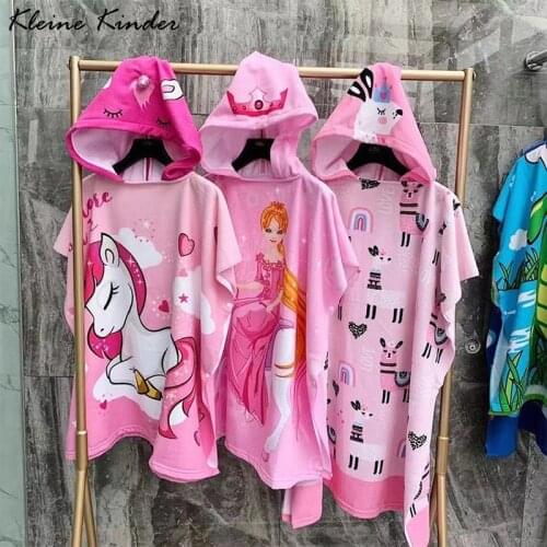 Childrens Bathrobe Girl Boy Poncho for the Beach Child Baby Bath Towel with Hood Kids Surf Poncho Microfiber Unicorn Terry Robe