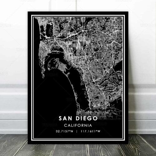 Black and White World City Map SAN DIEGO Wall Art Canvas Poster Prints Nordic Style Paintings Picture Living Room decoration