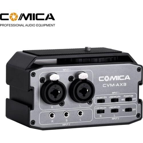 CoMica CVM-AX3 XLR Audio Mixer Adapter Preamplifier Dual XLR/6.35mm/3.5mm Mics Audio Mixer for DSLR Camera Camcorder