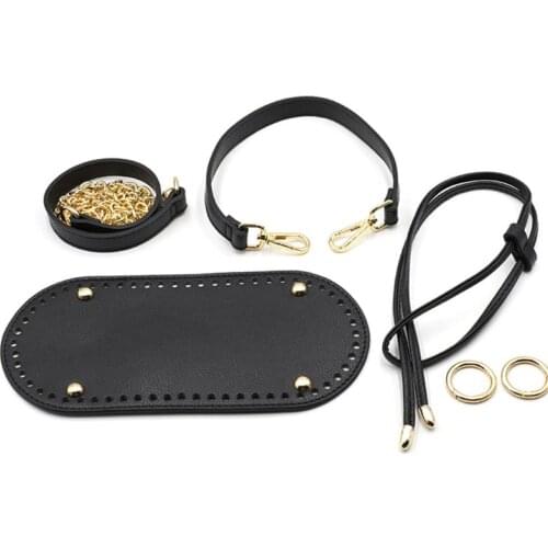 D0LF 5Pieces/Set DIY Handmade Crochet Handbag Pouch Accessories Artificial Leather Shoulder Strap Chain Handle Bag Bottom