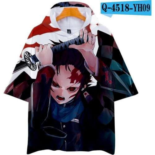 Unisex Summer Top Demon Slayer Cos Hooded T-Shirt Kamado Nezuko Cosplay Short Sleeves Tee Halloween Cos Costume Kimetsu No Yaiba