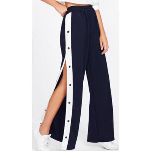 HStar 2020 Spring Pants Women Side Button Stripe Sweatpants Female Casual Patchwork Zipper Long Trousers