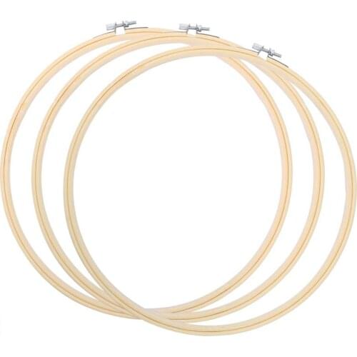 3 Pieces 14 Inch Embroidery Hoops Wooden Round Adjustable Bamboo Circle Cross Stitch Hoop Ring for Art Craft Handy Sewing