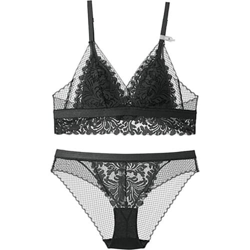 CYHWR Sexy lace bra unlined no wire underwear bra set three-quarter underwear thin cup beauty back bra set