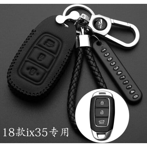 Leather Car Key Case Cover For Hyundai i30 Ix35 KONA Encino Solaris Azera Grandeur Ig Accent Santa Fe Palisade 2017 2018 2020