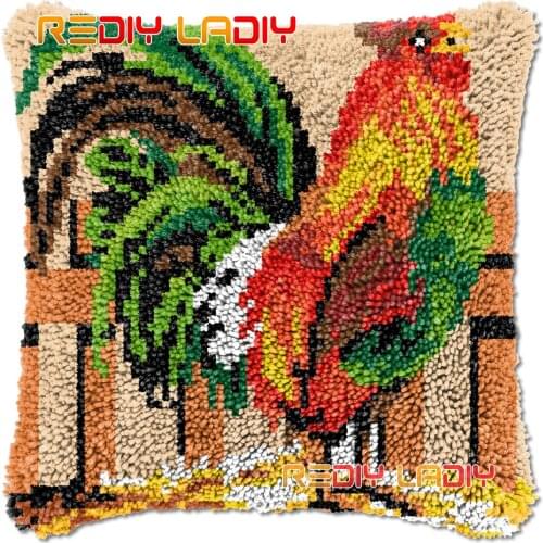 Latch Hook Cushion Proud Cock DIY Needlepoint Kits Chunky Acrylic Yarn Arts Crocheting Lofty Pillow Case Hobby & Crafts