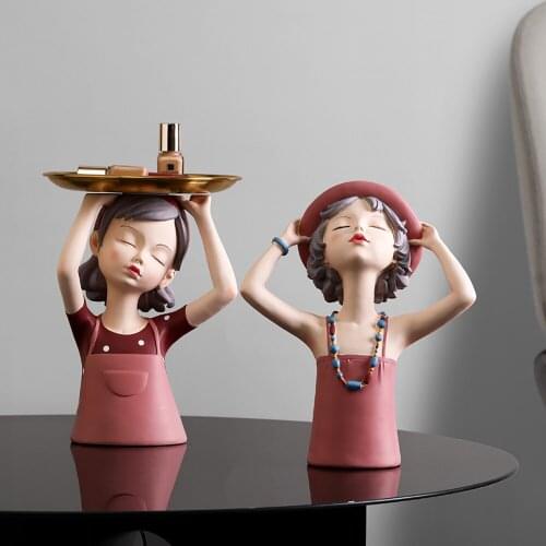 Cute Girl Sculpture Statue Fruit Tray Storage Jar Character Model Nordic Home Decor Accessories Living Room Desktop Decor Gifts
