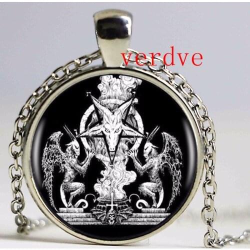 Fashion Baphomet Pentagram necklace Vintage Silver Color Chain Necklace in Jewelry Classic Glass Cabochon pendant