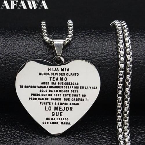 Fashion HIJA MIA NUCNCA OLVIDES CUANTO TE AMO Heart Stainless Steel Chain Necklace for Women MAMA Jewelry collares N583S01