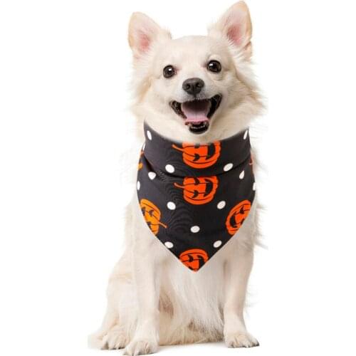 Fashion Halloween Dots Pumpkin Style Winter Pet Bandanas Cotton Washable Dog Bandanas Scarf Collar Pet Bib For Puppies Kitten