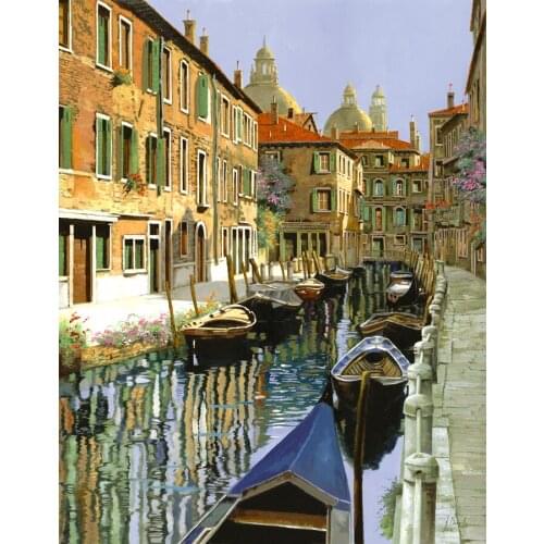 Le Barche Sul Canale Cross Stitch Kits Scenery Color 14CT Unprinted For DIY Embroidered Handmade Arts Set Wall Home Decor