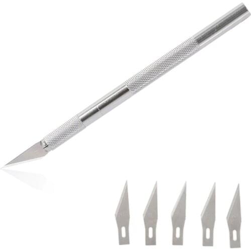Non-Slip Metal Scalpel Knife Tools Kit Cutter Engraving Craft knives+5pcs Blades Mobile Phone PCB DIY Repair Hand Tools