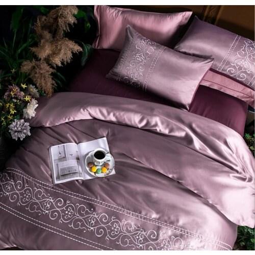 Embroidered Satin Imitated Silk King Queen Size 4pcs Bedding Sets Duvet/Quilt Cover Bed Sheet Pillowcases Cotton Solid Color