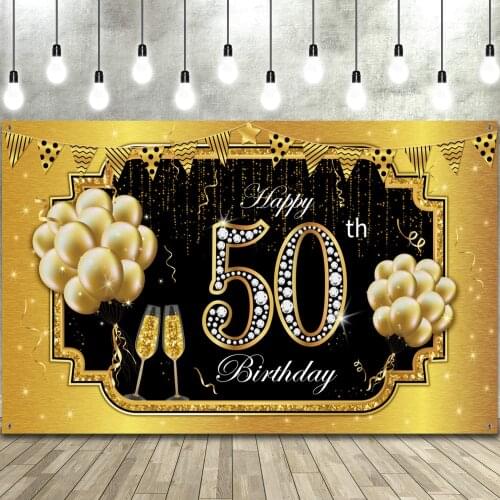 Extra Large Fabric Black Gold Background For Men Women 50 Anniversary Sign Poster 50th Birthday Party Backdrop Banner Supplies