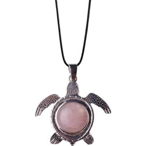 Sea Turtle Necklace Pink Quartz Stone Healing Crystal Charms Turtles Pendant Maxi women men jewelry
