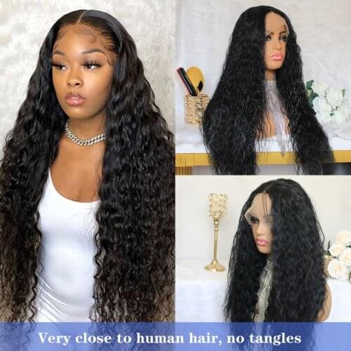 Transparent Deep Wave Frontal Wig Lace Front Synthetic Wigs For Women Wet And Wavy Deep Curly Wig