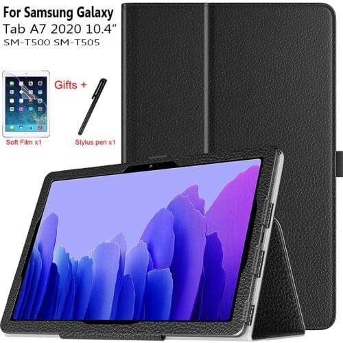 Funda Case Tab A7 10.4 2020 SM-T500 SM-T505 SM-T507 PU Leather Shell Folio Case Stand Cover with Auto sleep wake case +film+Pen