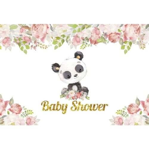 Pink Flower Cute Panda Baby Shower Backdrop Holiday Photography Background Celebration Photo Booth Studio Decor